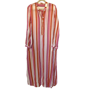 Soft Surroundings Women's XL Tall Striped Maxi Dress Cover Up Pink Orange White